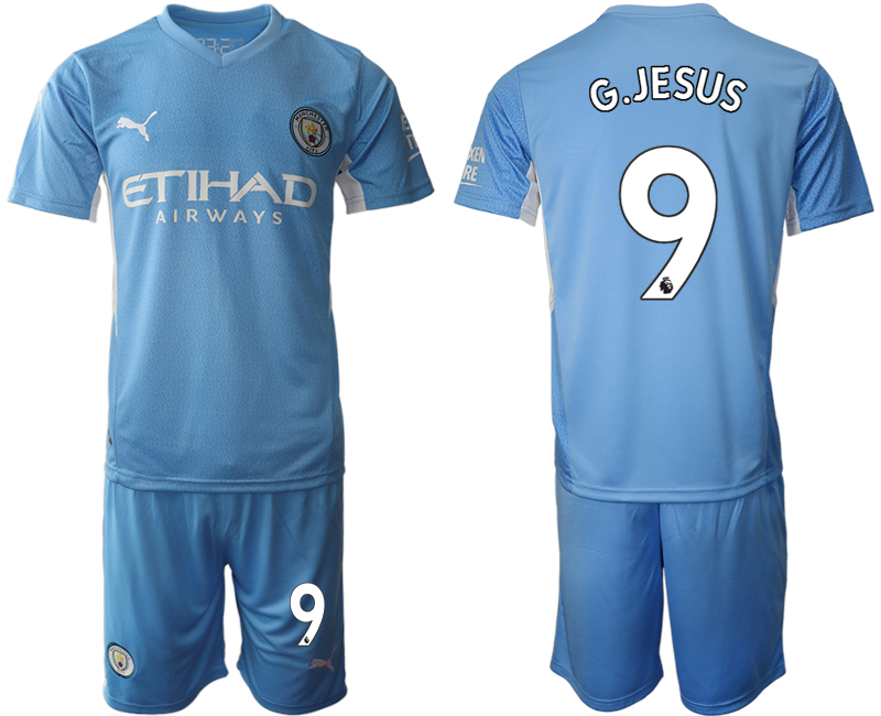 Men 2021-2022 Club Manchester City home Light blue #9 Soccer Jersey